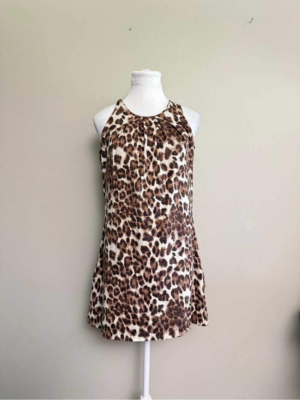 PatPrimo Leopard Print Sleeveless Shift Dress - Brown & Cream Small